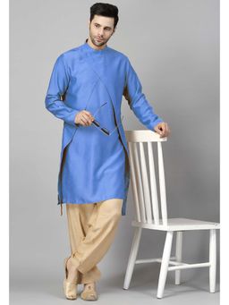 UTSAV FASHION - Navy Blue High Collar Silk Straight Kurta and Pant