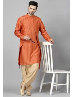 UTSAV FASHION - Rust High Collar Silk Straight Kurta and Pant