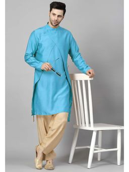 UTSAV FASHION - Blue High Collar Silk Straight Kurta and Pant