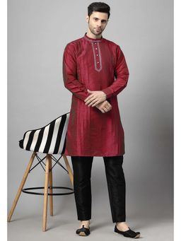 UTSAV FASHION - Maroon Men Yoke Design Pleated Mirror Work Kurta and Pant