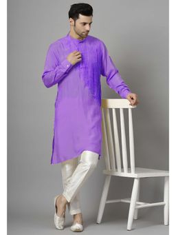 UTSAV FASHION - Men Purple Pleated Silk Kurta and Pant