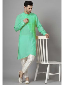 UTSAV FASHION - Men Green Pleated Silk Kurta and Pant
