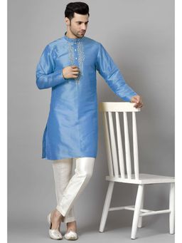 UTSAV FASHION - Blue Mandarin Collar Beads and Stones Straight Kurta and Pant