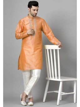 UTSAV FASHION - Orange Mandarin Collar Beads and Stones Straight Kurta and Pant