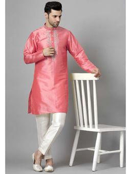 UTSAV FASHION - Peach Mandarin Collar Beads and Stones Straight Kurta and Pant