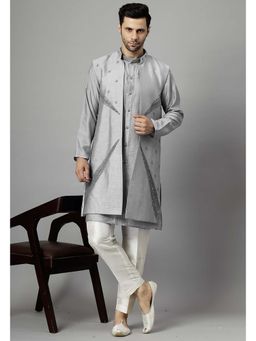 UTSAV FASHION - Grey Dupion Silk Straight Kurta and Pant with Jacket
