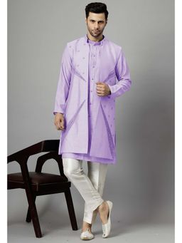 UTSAV FASHION - Purple Dupion Silk Straight Kurta and Pant with Jacket