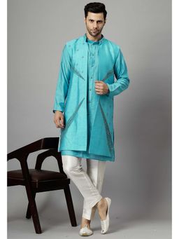 UTSAV FASHION - Turquoise Dupion Silk Straight Kurta and Pant with Jacket