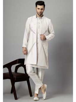 UTSAV FASHION - Off White Dupion Silk Straight Kurta and Pant with Jacket