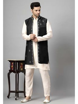 UTSAV FASHION - Men Black Beads and Stones Kurta with Pant and Jacket