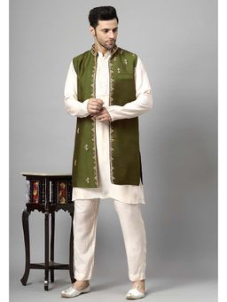 UTSAV FASHION - Men Green Beads and Stones Kurta with Pant and Jacket