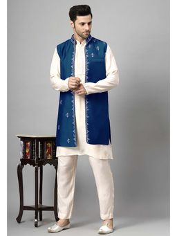 UTSAV FASHION - Men Blue Beads and Stones Kurta with Pant and Jacket