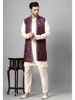 UTSAV FASHION - Men Maroon Beads and Stones Kurta with Pant and Jacket