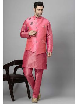 UTSAV FASHION - Men Floral Regular Beads and Stones Kurta with Pant and Jacket