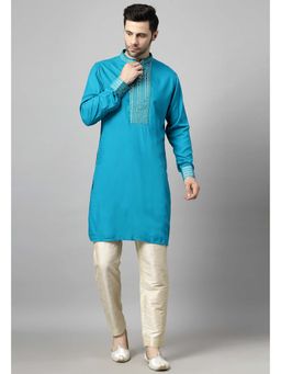 UTSAV FASHION - Men Blue Sequined Mandarin Collar Kurta and Pant