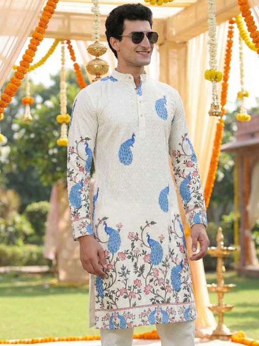 TRYBUY.IN Mens Full Sleeves Chikankari Kurta