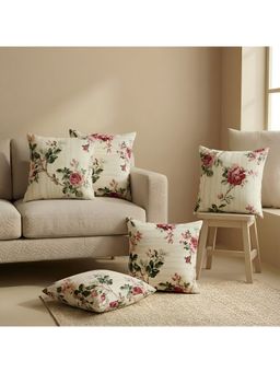 The Home Story - Off White Warm Rose Cotton Cushion Covers (Pack of 5)
