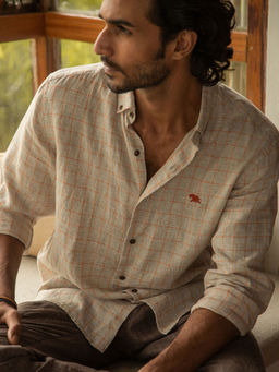 Andamen - Regular Fit Khaki Checked Casual Shirt