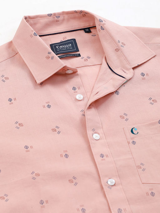 Buy CAVALLO By Linen Club Men's Cotton Linen Pink Printed Slim Fit