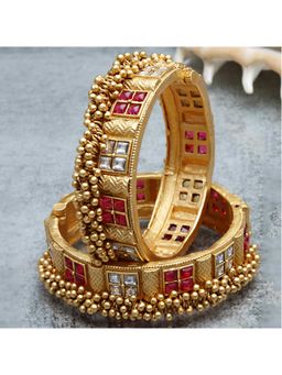 Karatcart - (Set Of 2) Antique Gold Plated Rajwadi Bangles for Women