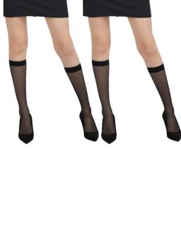 NEXT2SKIN - Womens Ultrathin Transparent Knee Length Stocking Socks - Pack Of 2 -Black