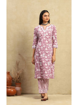 House of Chikankari - Purple Cotton Chikankari Printed Women's Kurta with Pant (Set of 2)