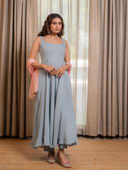 LABEL MAE - Contrasting Blue Anarkali with Pant and Dupatta (Set of 3)