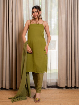 LABEL MAE - Green Churidar with Kurta and Dupatta (Set of 3)