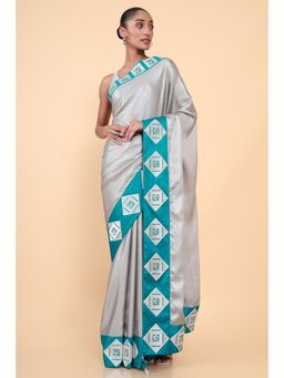 Soch - Women Grey Silk Geometric Saree with Unstitched Blouse