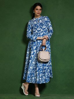 Jaipur Kurti - Blue Printed A-Line Pure Cotton Dress