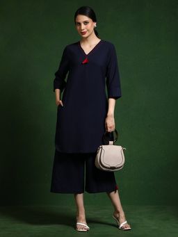 Jaipur Kurti - Navy Blue Pure Cotton Solid Kurta and Palazzo (Set of 2)