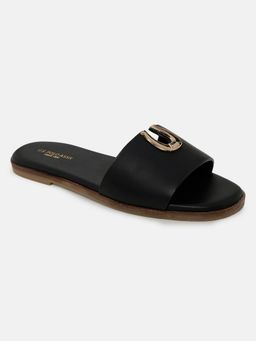U.S. POLO ASSN. - Women Black Solvere Flats with Gold Hardware