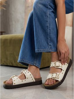 SHOE BEE - Women White Slip On Platform Heels