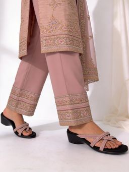 SHOE BEE - Women Pink Criss Cross Slip-On Block Heels