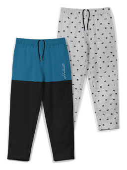 HELLCAT - Trendy Blue Grey Printed Mid-Rise Track Pant for Boys (Pack of 2)