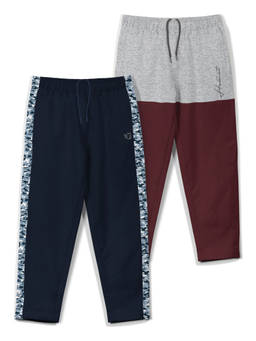 HELLCAT - Trendy Navy Blue Grey Camouflage Printed Mid-Rise Track Pant for Boys (Pack of 2)