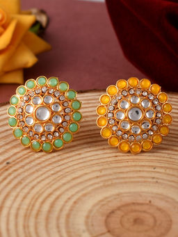 Silvermerc Designs - Gold Plated Kundan Adjustable Traditional Finger Ring (Set of 2)