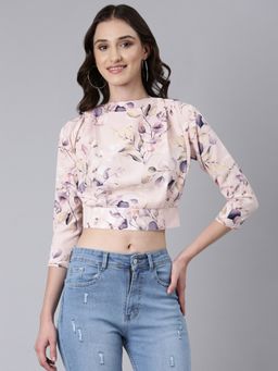 SHOWOFFFF - Women Floral Regular Sleeves Pink Blouson Regular Top
