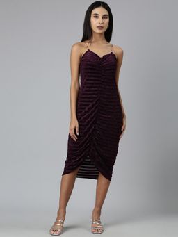 SHOWOFF - Women Sweetheart Neck Sleeveless Bodycon Embellished Purple Knee Length Dress