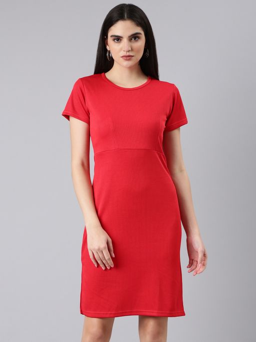 red bodycon knee length dress Jovani 09624 Red Three Quarter Sleeve Knee Length Evening Dress