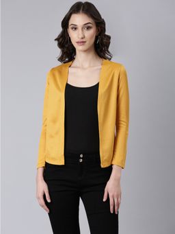 SHOWOFF - Women Textured Long Sleeves Regular Straight Open Front Mustard Shrug