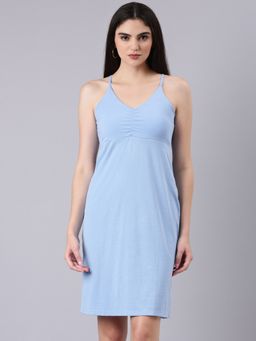 SHOWOFF - Women V-Neck Sleeveless Bodycon Solid Blue Above Knee Dress