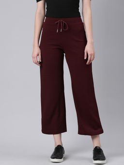 SHOWOFFFF - Women Flat-Front Straight Fit Maroon Solid Regular Trousers