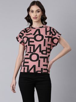 SHOWOFF - Women Short Sleeves Round Neck Typography Boxy Mauve Regular T-Shirt