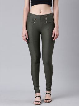 SHOWOFF - Women Solid Skinny Fit Olive Jeggings