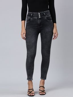 SHOWOFF - Women Clean Look Mid-Rise Charcoal Skinny Fit Denim Jeans