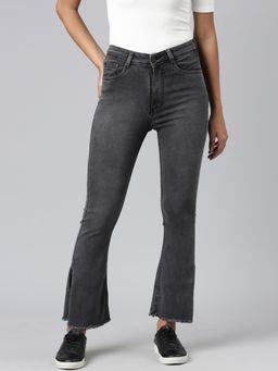 SHOWOFF - Women Clean Look Mid-Rise Grey Flared Denim Jeans