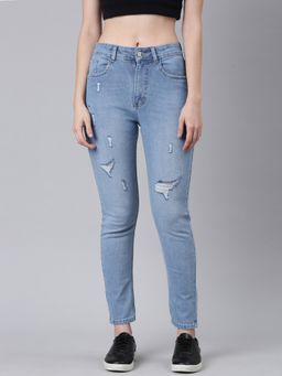 SHOWOFFFF - Women Mildly Distressed Mid-Rise Blue Skinny Fit Denim Jeans