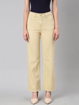 SHOWOFFFF - Women Clean Look Mid-Rise Yellow Straight Fit Denim Jeans