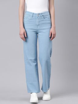 SHOWOFF - Women Clean Look Mid-Rise Blue Straight Fit Denim Jeans